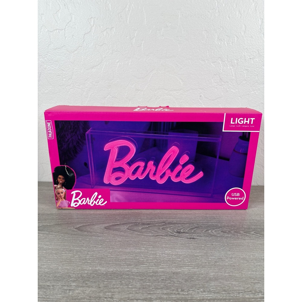 Barbie Paladone LED Neon Logo Light USB Powered Pink Acrylic Box Desk Lamp NEW
